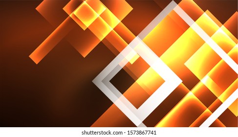Diseño de neón brillante cuadrado forma fondo abstracto. Plantilla de banner de diseño abstracto vectorial retro. Fondo decorativo vectorial. Forma geométrica de diseño gráfico.