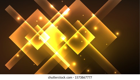 Diseño de neón brillante cuadrado forma fondo abstracto. Plantilla de banner de diseño abstracto vectorial retro. Fondo decorativo vectorial. Forma geométrica de diseño gráfico.