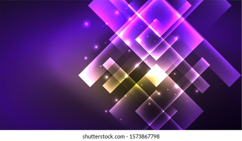 Shiny neon design square shape abstract background. Retro vector abstract design banner template. Vector decorative background. Graphic design geometric shape.