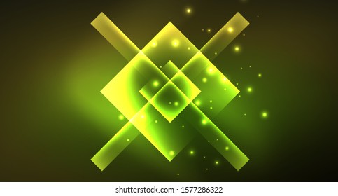 Shiny neon design square shape abstract background. Retro vector abstract design banner template. Vector decorative background. Graphic design geometric shape.