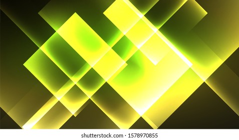 Diseño de neón brillante cuadrado forma fondo abstracto. Plantilla de banner de diseño abstracto vectorial retro. Fondo decorativo vectorial. Forma geométrica de diseño gráfico.