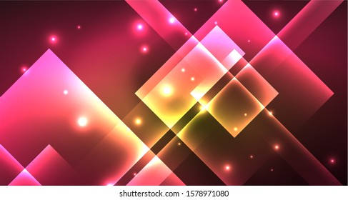 Diseño de neón brillante cuadrado forma fondo abstracto. Plantilla de banner de diseño abstracto vectorial retro. Fondo decorativo vectorial. Forma geométrica de diseño gráfico.