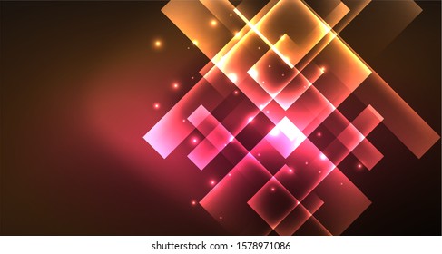 Shiny neon design square shape abstract background. Retro vector abstract design banner template. Vector decorative background. Graphic design geometric shape.