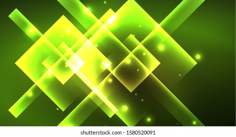 Diseño de neón brillante cuadrado forma fondo abstracto. Plantilla de banner de diseño abstracto vectorial retro. Fondo decorativo vectorial. Forma geométrica de diseño gráfico.