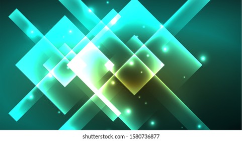 Shiny neon design square shape abstract background. Retro vector abstract design banner template. Vector decorative background. Graphic design geometric shape.