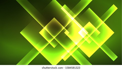 Design de néon brilhante forma quadrada fundo abstrato. Modelo de banner de design abstrato de vetor retrô. Fundo decorativo vetorial. Forma geométrica do desenho gráfico.