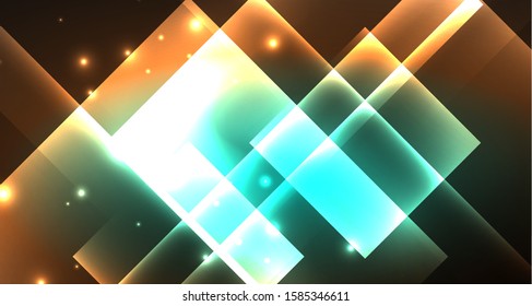 Diseño de neón brillante cuadrado forma fondo abstracto. Plantilla de banner de diseño abstracto vectorial retro. Fondo decorativo vectorial. Forma geométrica de diseño gráfico.