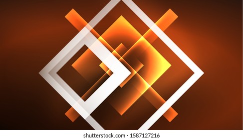 Diseño de neón brillante cuadrado forma fondo abstracto. Plantilla de banner de diseño abstracto vectorial retro. Fondo decorativo vectorial. Forma geométrica de diseño gráfico.