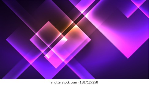 Shiny neon design square shape abstract background. Retro vector abstract design banner template. Vector decorative background. Graphic design geometric shape.