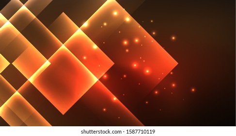 Shiny neon design square shape abstract background. Retro vector abstract design banner template. Vector decorative background. Graphic design geometric shape.