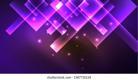 Shiny neon design square shape abstract background. Retro vector abstract design banner template. Vector decorative background. Graphic design geometric shape.