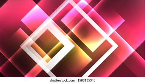 Shiny neon design square shape abstract background. Retro vector abstract design banner template. Vector decorative background. Graphic design geometric shape.