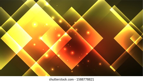 Shiny neon design square shape abstract background. Retro vector abstract design banner template. Vector decorative background. Graphic design geometric shape.