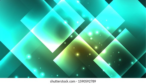 Shiny neon design square shape abstract background. Retro vector abstract design banner template. Vector decorative background. Graphic design geometric shape.