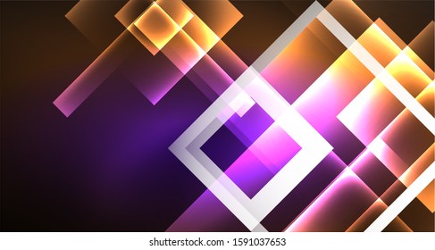 Shiny neon design square shape abstract background. Retro vector abstract design banner template. Vector decorative background. Graphic design geometric shape.