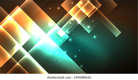 Diseño de neón brillante cuadrado forma fondo abstracto. Plantilla de banner de diseño abstracto vectorial retro. Fondo decorativo vectorial. Forma geométrica de diseño gráfico.
