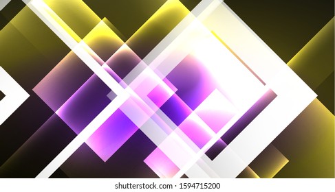 Shiny neon design square shape abstract background. Retro vector abstract design banner template. Vector decorative background. Graphic design geometric shape.