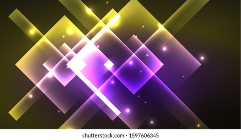 Ein glänzender Neondesign, quadratischer, abstrakter Hintergrund. Retro Vektorgrafik abstrakte Design-Banner-Vorlage. Vektordekorativer Hintergrund. Geometrische Form des grafischen Designs.