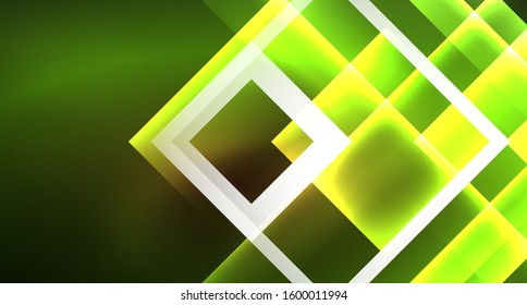 Shiny neon design square shape abstract background. Retro vector abstract design banner template. Vector decorative background. Graphic design geometric shape.