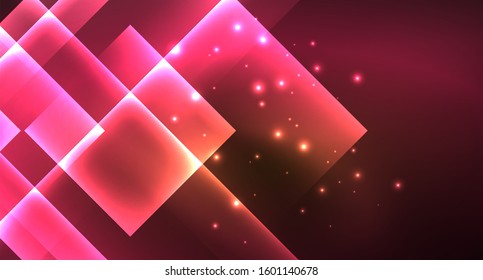 Shiny neon design square shape abstract background. Retro vector abstract design banner template. Vector decorative background. Graphic design geometric shape.