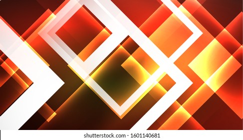 Shiny neon design square shape abstract background. Retro vector abstract design banner template. Vector decorative background. Graphic design geometric shape.