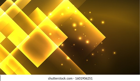 Shiny neon design square shape abstract background. Retro vector abstract design banner template. Vector decorative background. Graphic design geometric shape.