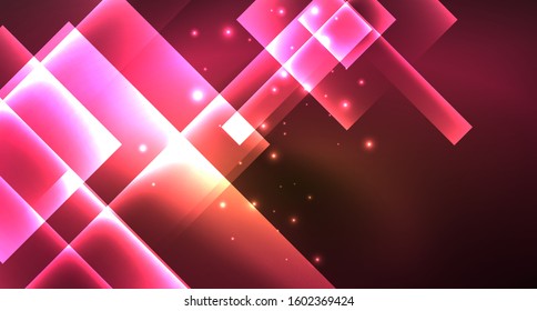 Shiny neon design square shape abstract background. Retro vector abstract design banner template. Vector decorative background. Graphic design geometric shape.