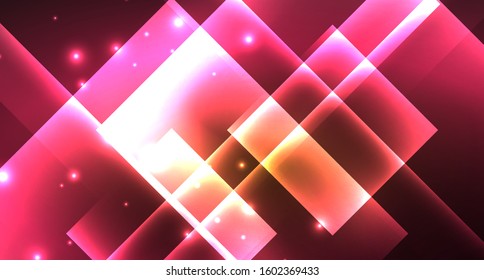 Diseño de neón brillante cuadrado forma fondo abstracto. Plantilla de banner de diseño abstracto vectorial retro. Fondo decorativo vectorial. Forma geométrica de diseño gráfico.