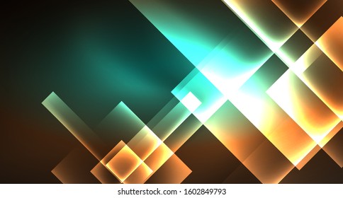 Diseño de neón brillante cuadrado forma fondo abstracto. Plantilla de banner de diseño abstracto vectorial retro. Fondo decorativo vectorial. Forma geométrica de diseño gráfico.