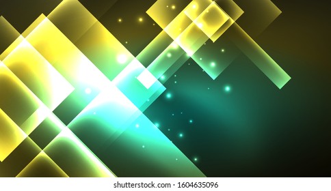 Shiny neon design square shape abstract background. Retro vector abstract design banner template. Vector decorative background. Graphic design geometric shape.