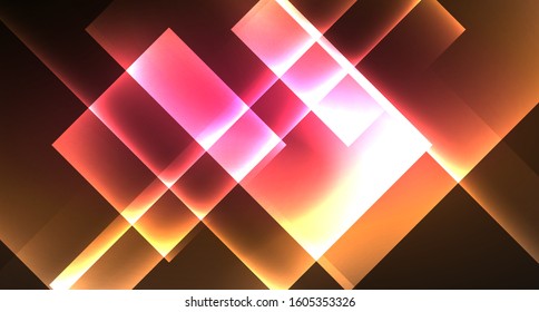 Shiny neon design square shape abstract background. Retro vector abstract design banner template. Vector decorative background. Graphic design geometric shape.