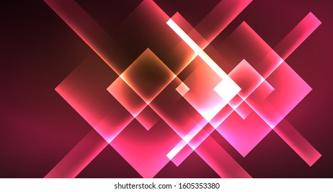 Shiny neon design square shape abstract background. Retro vector abstract design banner template. Vector decorative background. Graphic design geometric shape.