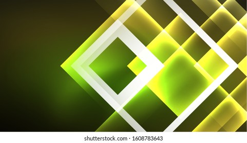 Shiny neon design square shape abstract background. Retro vector abstract design banner template. Vector decorative background. Graphic design geometric shape.