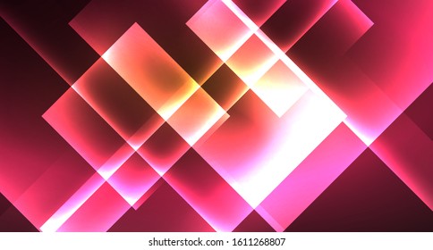 Diseño de neón brillante cuadrado forma fondo abstracto. Plantilla de banner de diseño abstracto vectorial retro. Fondo decorativo vectorial. Forma geométrica de diseño gráfico.