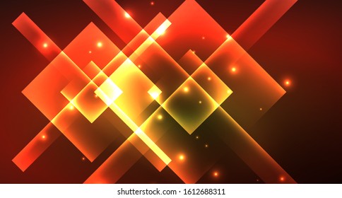 Shiny neon design square shape abstract background. Retro vector abstract design banner template. Vector decorative background. Graphic design geometric shape.