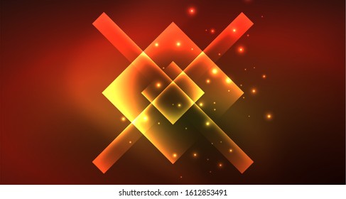 Diseño de neón brillante cuadrado forma fondo abstracto. Plantilla de banner de diseño abstracto vectorial retro. Fondo decorativo vectorial. Forma geométrica de diseño gráfico.
