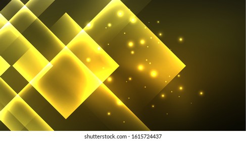 Diseño de neón brillante cuadrado forma fondo abstracto. Plantilla de banner de diseño abstracto vectorial retro. Fondo decorativo vectorial. Forma geométrica de diseño gráfico.