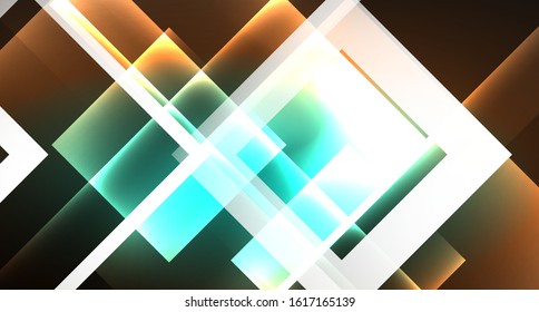 Design de néon brilhante forma quadrada fundo abstrato. Modelo de banner de design abstrato de vetor retrô. Fundo decorativo vetorial. Forma geométrica do desenho gráfico.