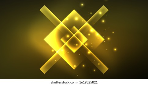 Diseño de neón brillante cuadrado forma fondo abstracto. Plantilla de banner de diseño abstracto vectorial retro. Fondo decorativo vectorial. Forma geométrica de diseño gráfico.