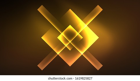 Diseño de neón brillante cuadrado forma fondo abstracto. Plantilla de banner de diseño abstracto vectorial retro. Fondo decorativo vectorial. Forma geométrica de diseño gráfico.