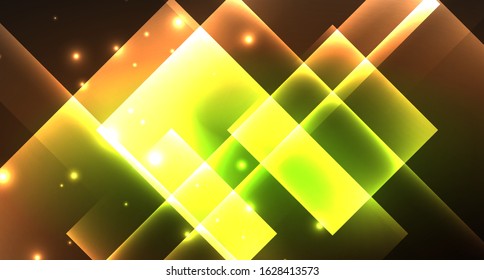 Shiny neon design square shape abstract background. Retro vector abstract design banner template. Vector decorative background. Graphic design geometric shape.