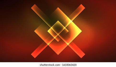 Shiny neon design square shape abstract background. Retro vector abstract design banner template. Vector decorative background. Graphic design geometric shape.