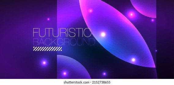 Shiny neon geometric abstract background  Glowing lights round shapes  triangles   circles  Wallpaper for concept AI technology  blockchain  communication  5G  science  business