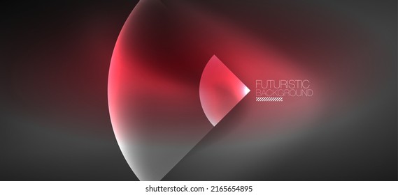 Fondo abstracto geométrico brillante de neón. Luces brillantes en formas redondeadas, triángulos y círculos. Fondo de escritorio para el concepto de tecnología de IA, blockchain, comunicación, 5G, ciencia, negocios