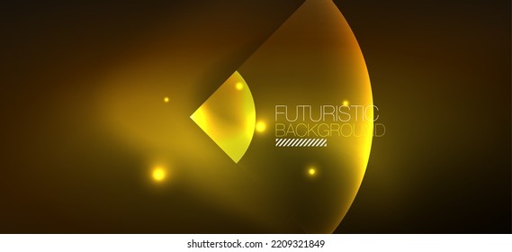 Fondo abstracto geométrico brillante de neón. Luces brillantes en formas redondeadas, triángulos y círculos. Fondo de escritorio para el concepto de tecnología de IA, blockchain, comunicación, 5G, ciencia, negocios