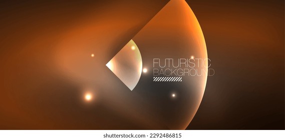 Shiny neon geometric abstract background. Glowing lights on round shapes, triangles and circles. Wallpaper for concept of AI technology, blockchain, communication, 5G, science, business