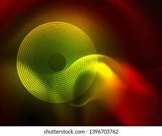 Plantilla de ondas geométricas de neón brillante, vector