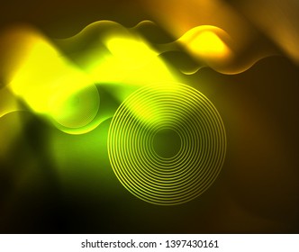 Shiny neon geometric waves template, vector