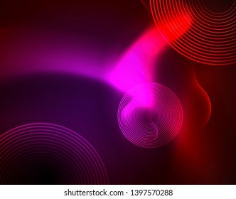 Shiny neon geometric waves template, vector