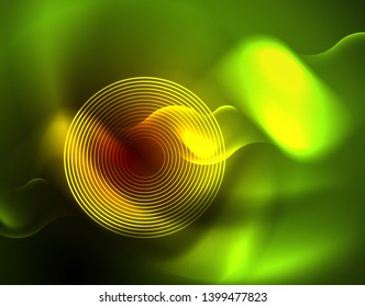 Shiny neon geometric waves template, vector
